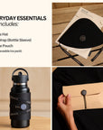 Embrace Everyday Essentials Sauna Set featuring a merino wool sauna hat, protective bottle sleeve, and phone pouch with reusable ice pack.