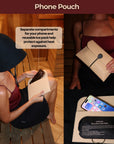 Embrace sauna phone pouch featuring separate compartments for a smartphone and reusable ice pack to help reduce heat exposure.