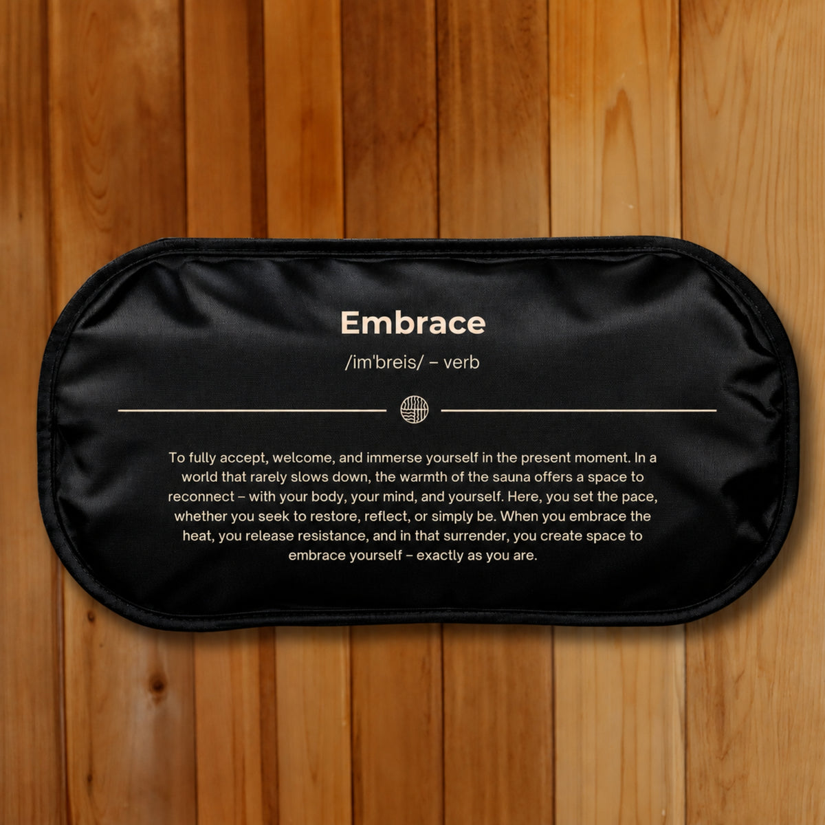 Embrace the Heat reusable sauna cold pack featuring the brand’s philosophy of mindfulness and presence